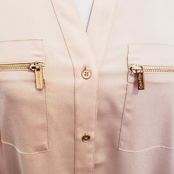 Calvin Klein Blouse with Roll-Up Sleeves - Size Medium - Picture 10 of 11